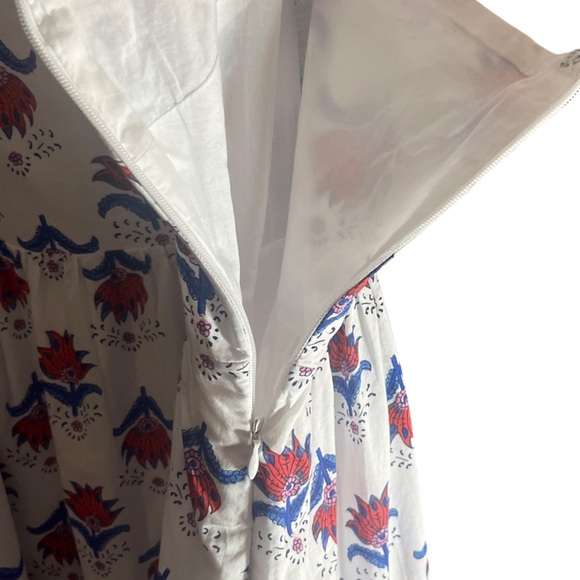 J. Crew White Dress with Blue and Red Floral Print Midi Tiered Ruffle Dress S 14 - Picture 8 of 15